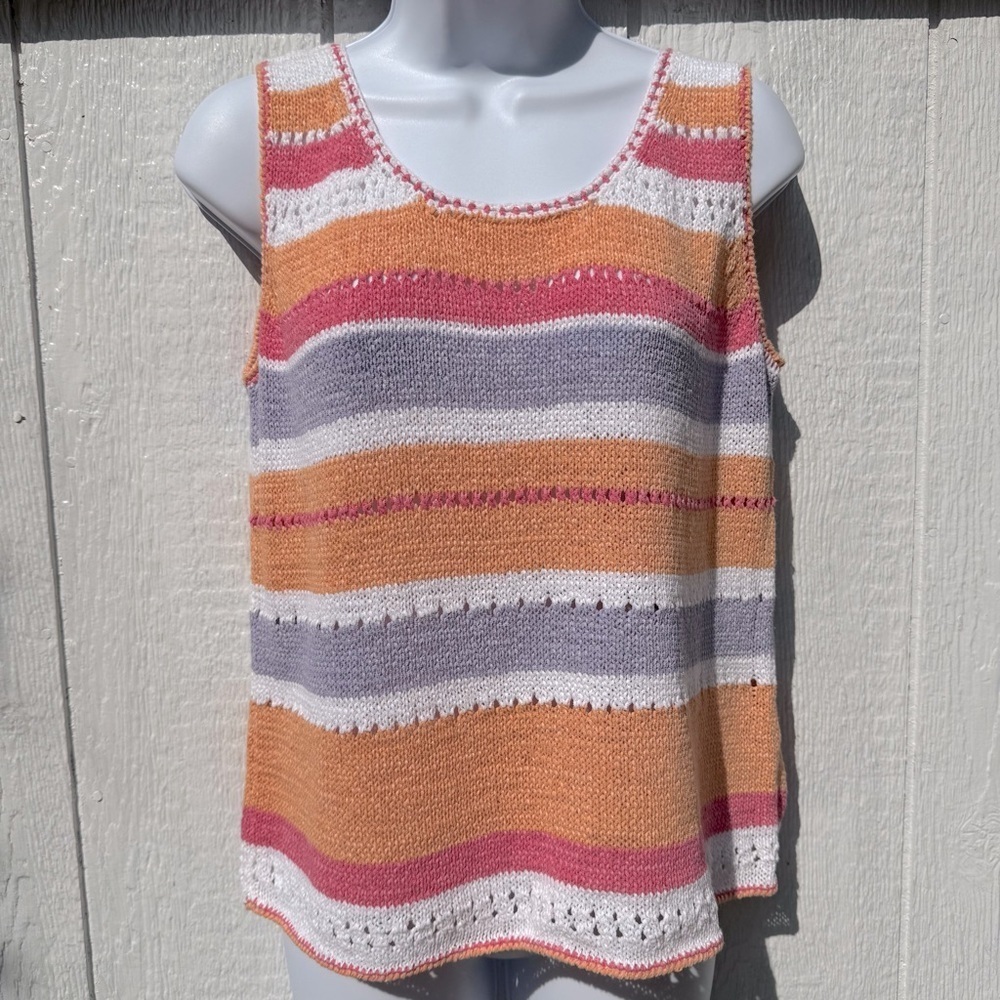 NWT Sigrid Olsen Sport Women’s Striped Knitted Knit Sweater Pullover Vest Top M